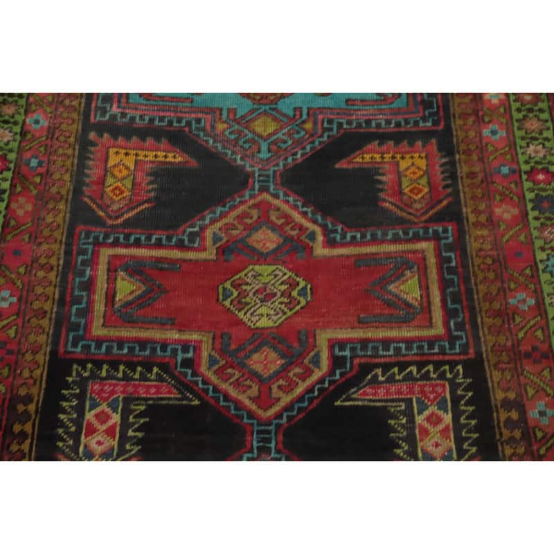 Hand Knotted Oriental 100% Wool Carpet Traditional Geometric Black Ardebil Runner Rug - 10' 9'' X 3' 4''