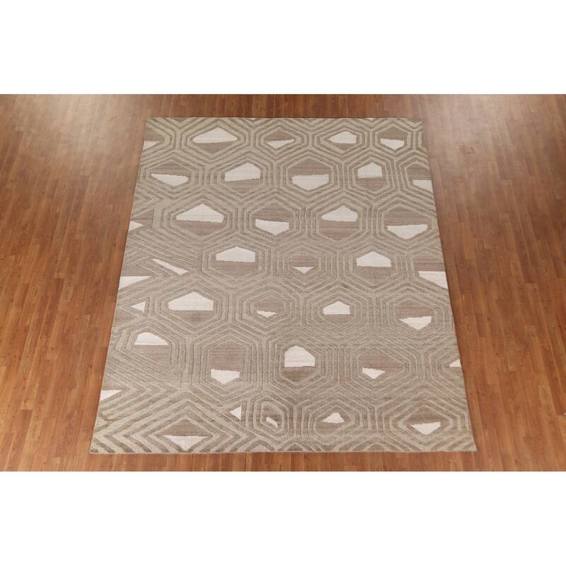 All-Over Modern Area Rug Handmade Wool Carpet - 8'1"x 9'8"