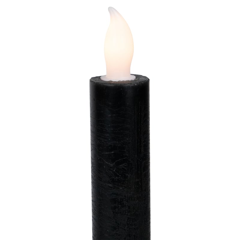 4 Solid Black LED Flickering Flameless Halloween Taper Candles 9.5"