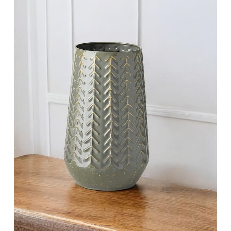 Modern 11-inch Green Abstract Cylinder Metal Table Vase for Living Room - Green