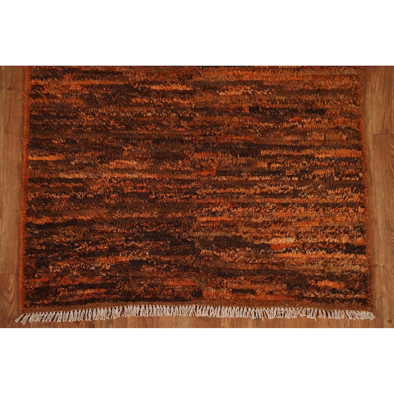 Hand Knotted Oriental 100% Wool Carpet Tribal Stripe Oranges & Rust Moroccan Runner Rug - 9' 7'' X 3' 0''