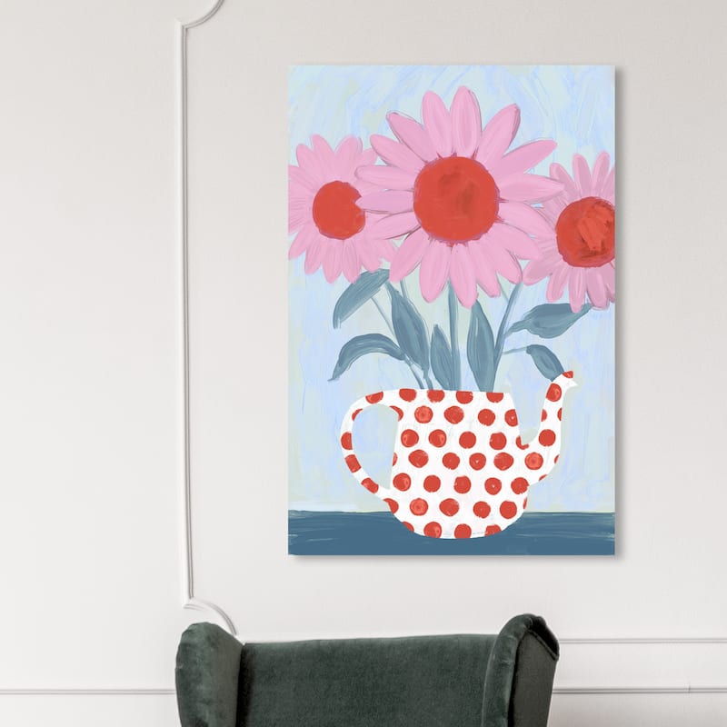 Wynwood Studio Canvas Floral and Botanical Pink Sunflowers Pink and Light Blue Bohemian & Eclectic Wall Art Canvas Print - 45 x 30
