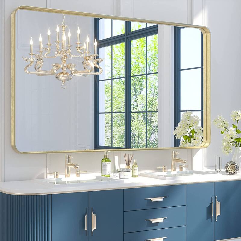 TETOTE Modern Metal Frame Wall Mounted Bathroom Vanity Mirror - 48x30 - Gold