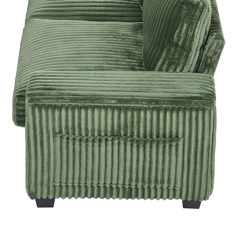 133" Corduroy Sectional Sofa with USB & Flip-Top Storage
