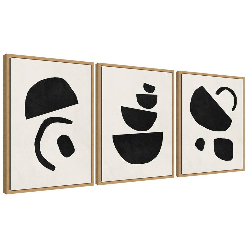 Kate and Laurel Sylvie Black Geometric Abstracts Framed Canvas Art Set by July Art Prints - 3 Piece Set 18x24 - Natural