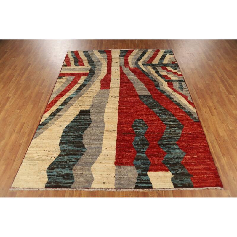 Abstract Moroccan Oriental Area Rug Handmade Wool Carpet - 7'3" x 9'8"