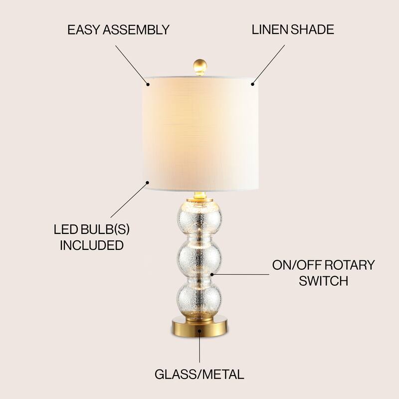 Wilson 21" Glass/Metal LED Table Lamp, White/Brass Gold by JONATHAN Y