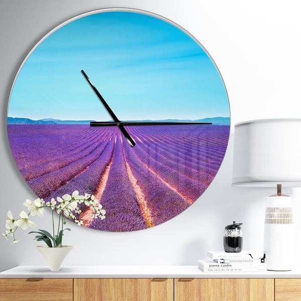 slide 2 of 10, Designart 'Lavender Flowers and Clear Sky' Oversized Traditional Wall CLock 23 in. wide x 23 in. high