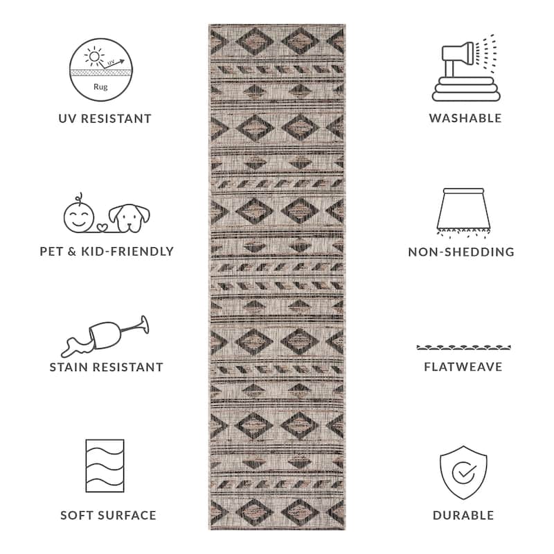 SAFAVIEH Courtyard Felicite Indoor /Outdoor Waterproof Patio Backyard Rug - 2'3" x 8' Runner - Grey/Black