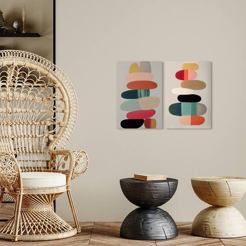 Wynwood Studio Canvas Abstract Pebbles SET Gray and Teal Modern & Contemporary Wall Art Canvas Print