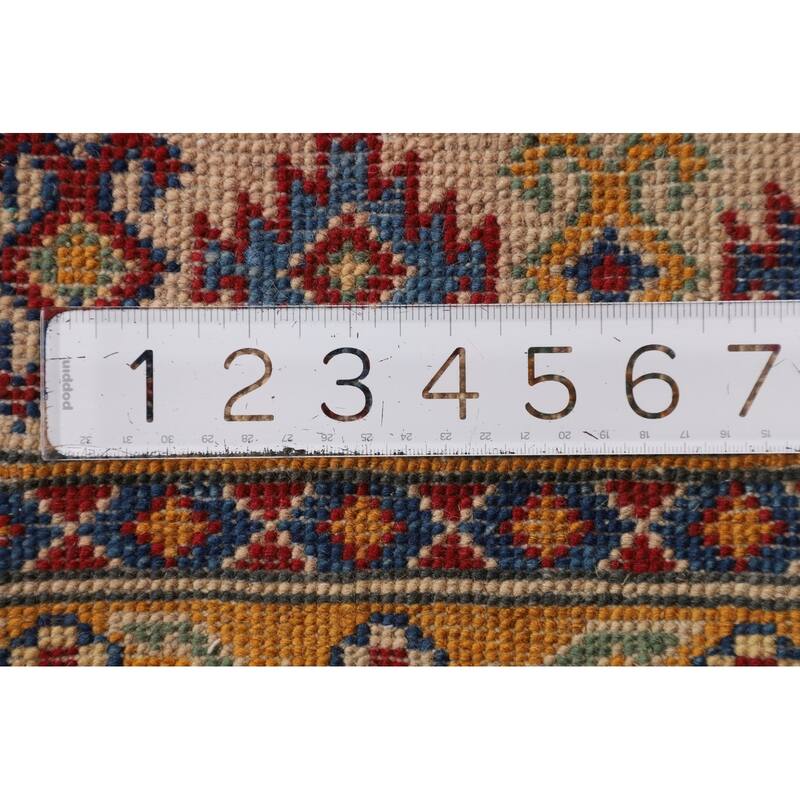 Geometric Kazak Accent Rug Handmade Foyer Wool Carpet - 3'2" x 4'8"