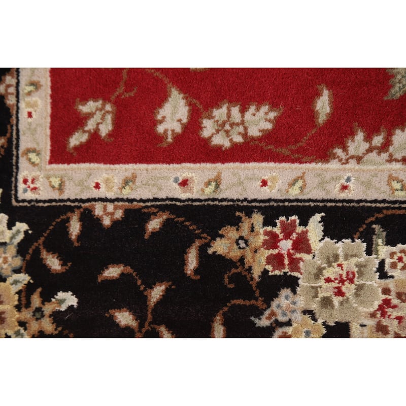 Red Floral Tabriz Chinese Runner Rug Handmade Wool and Silk Carpet - 2'5" x 8'1"