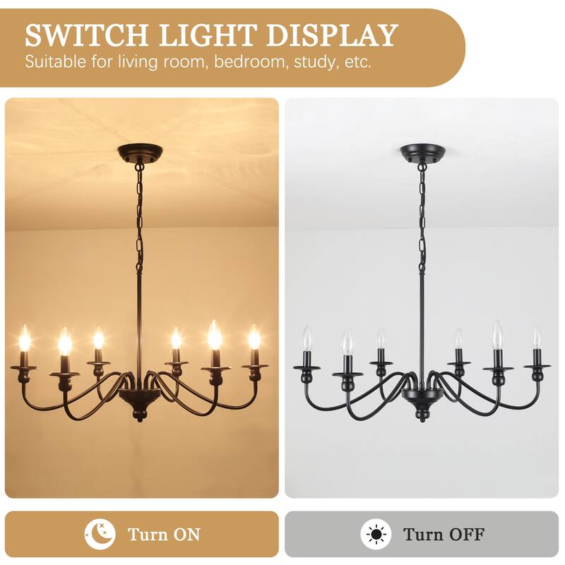 6-Light Modern Candlestick Hanging Linear Chandelier Lighting for Kitchen Island