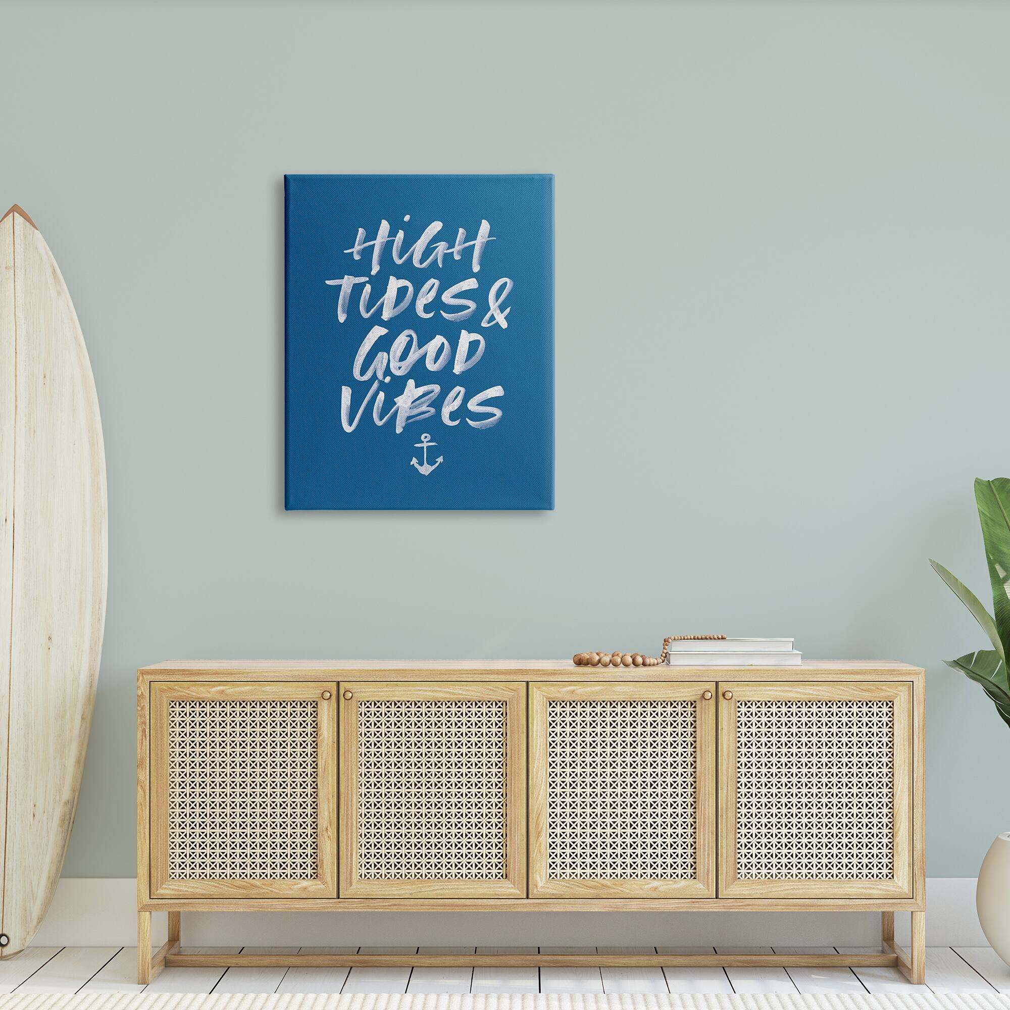 Stupell High Tides Good Vibes Nautical Phrase Sea Anchor Canvas Wall Art Blue Bed Bath