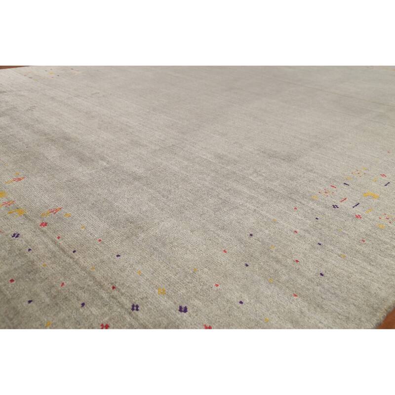 Striped Green Gabbeh Oriental Area Rug Handmade Tribal Wool Carpet - 7'9"x 9'7"