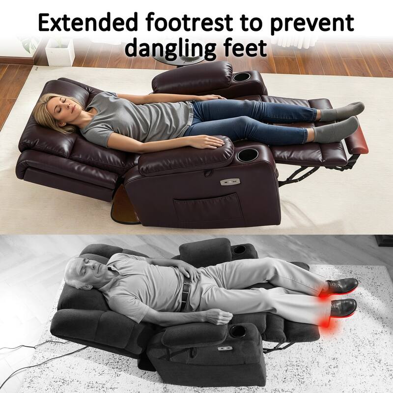 MCombo Lay Flat Dual Motor Power Lift Recliner Chair Sofa with Heat and Massage, Infinite Position, Faux Leather 7661