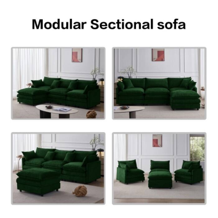 105" Modular Sectional Sofa with Ottoman, Upholstered Chenille Fabric 3-Seater