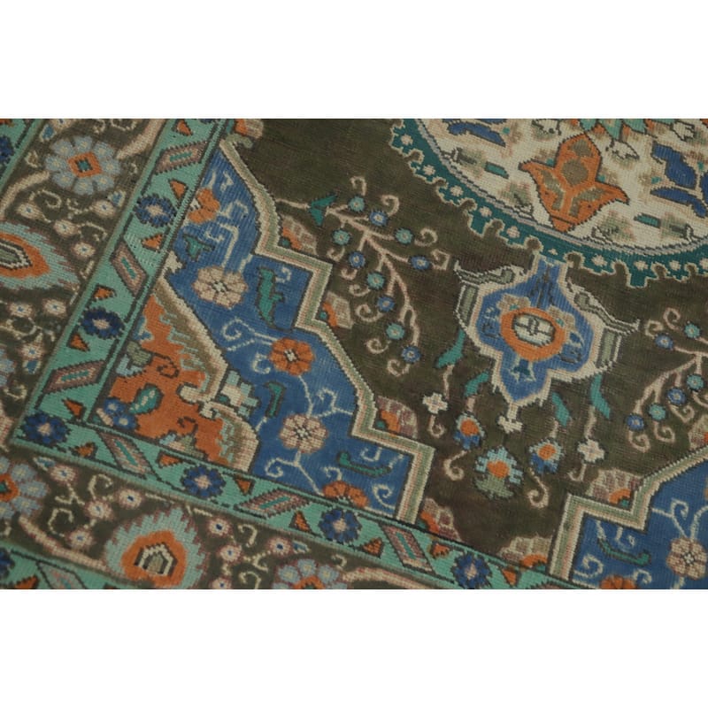 Hand Knotted Oriental 100% Wool Carpet Traditional Medallion Green Tabriz Area Rug - 6' 2'' X 4' 8''