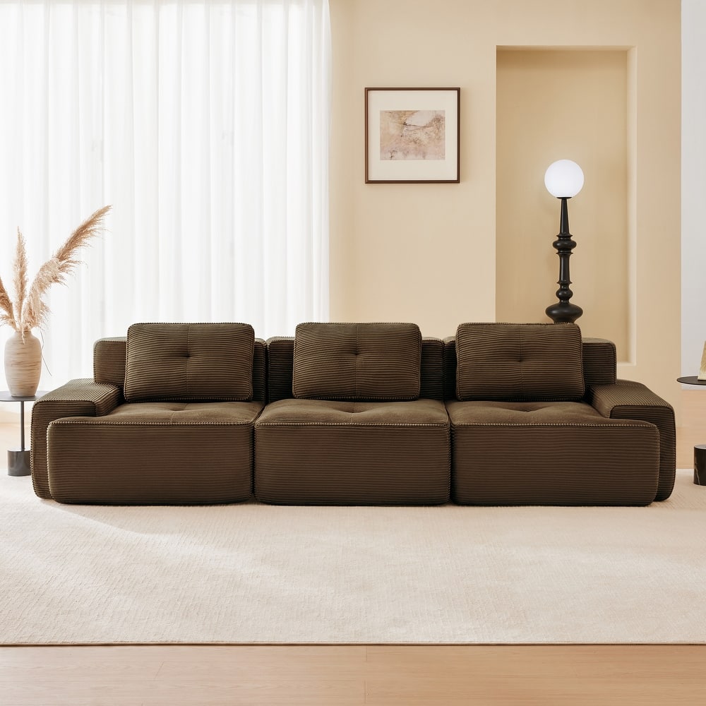 117" Floor Corduroy 3-Seater Sectional Sofa Couch with Tufted Design