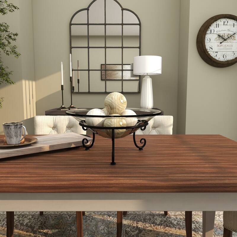 Tempered Glass Kitchen Serving Bowl with Black Metal Scroll Stand - Clear - Roche River Decor