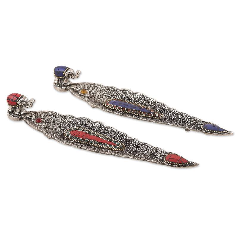 Novica Handmade Brilliant Elephant Aluminum Incense Holders (Pair)