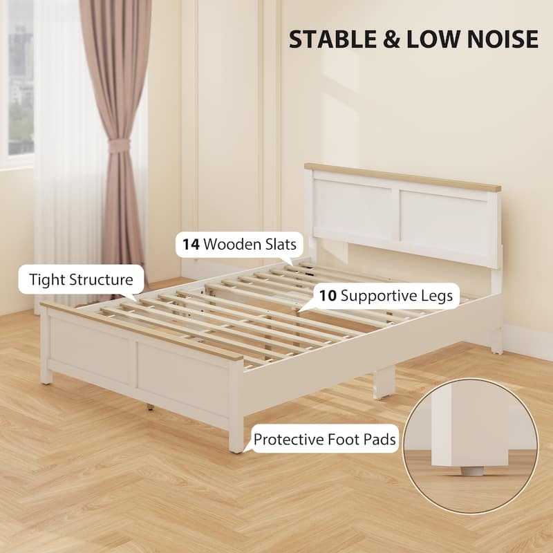 HOMCOM Full Size Bed Frame with Headboard and Footboard, Full Platform Bed Frame with Wooden Slats, Under-Bed Storage