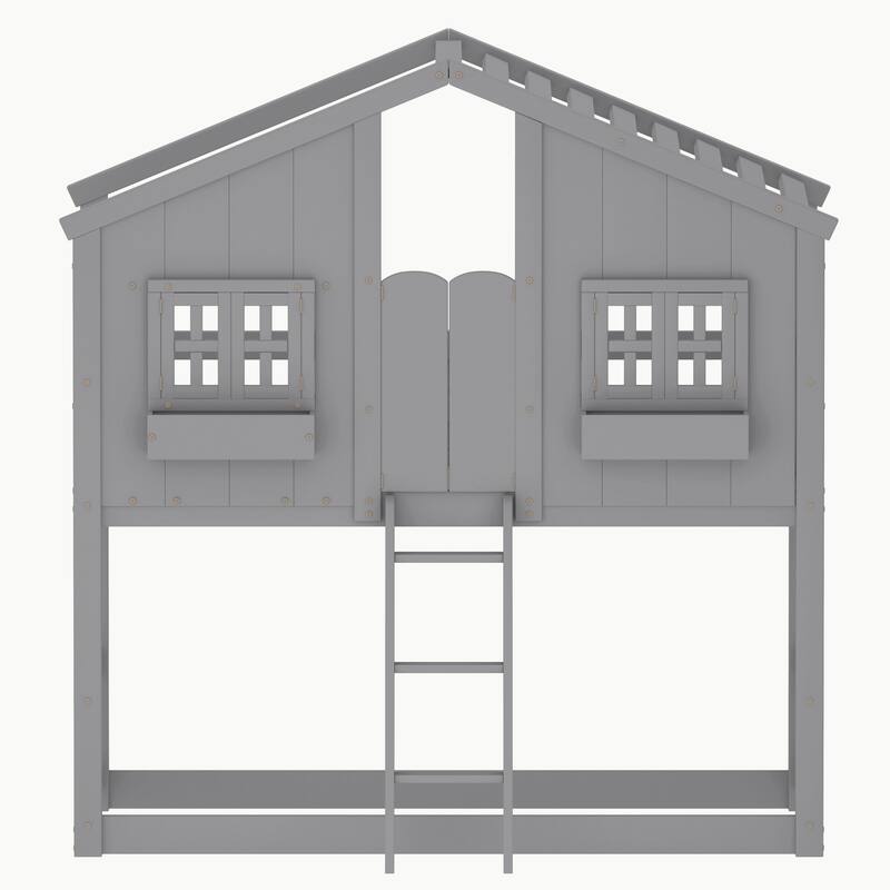 Twin over Twin House Bunk Bed with Roof