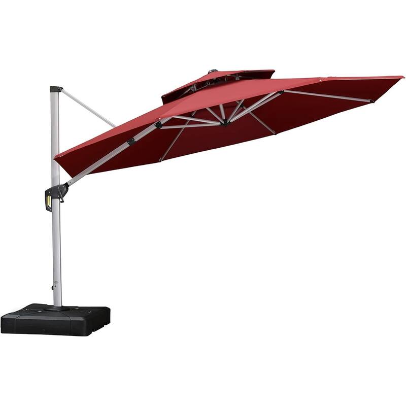 PURPLE LEAF Double Top Round Patio Large Cantilever 360 Degree Rotation 10/11/12/13ft Outdoor Classic Umbrella - 12ft x 12ftBrick Red