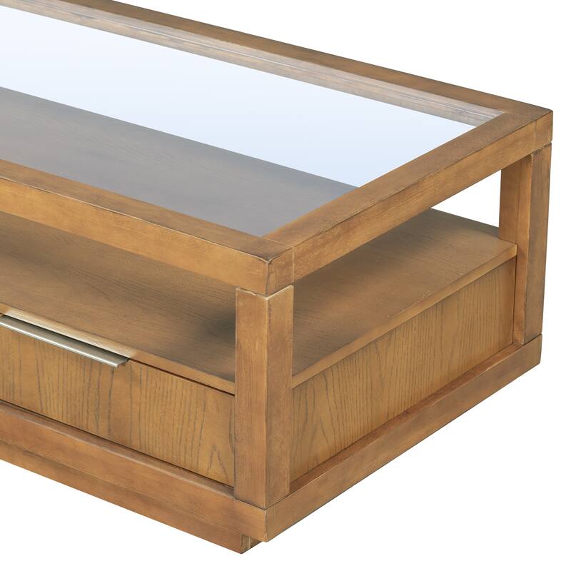Coffee Table with 2 Drawers,Open Storage Shelf for Living Room