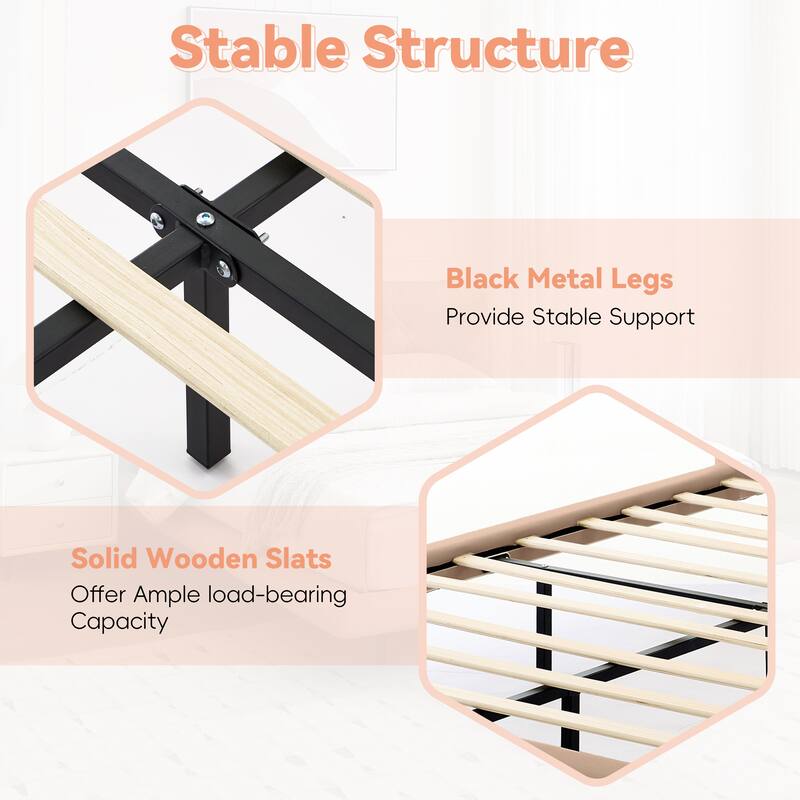 Upholstered Floating Bed Frame with LED Lights, Platform Bed