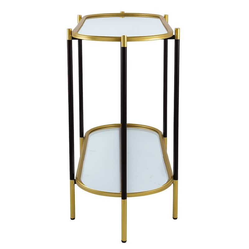 30 Inch Console Sideboard Table, Oblong, Mirrored Top, Black, Gold