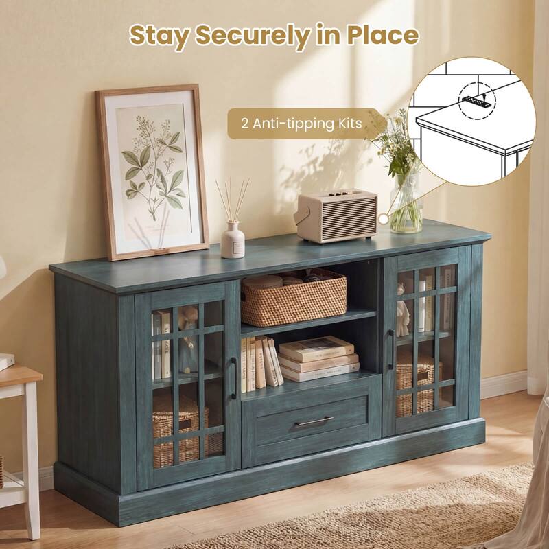 Costway Farmhouse TV Stand for TVs up to 70" Media Center with Glass - See Details