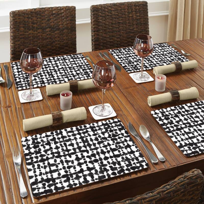 Black Spots Decorative Hardboard Placemats with Protective Cork Backing 4 Pack Heat Tolerant and Easily Wipes Clean