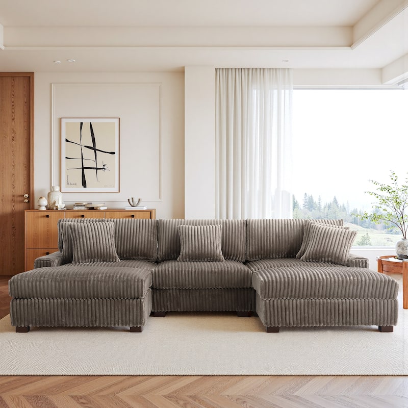 118.4"W Plush Modular Sectional Sofa with Pillows