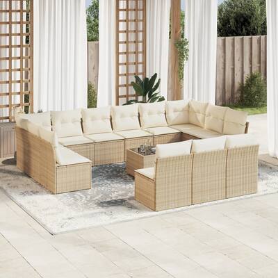 vidaXL Garden Sofa Set Beige PE rattan Large Modular Garden Sofa Set - 21.7 x 21.7 x 14.6