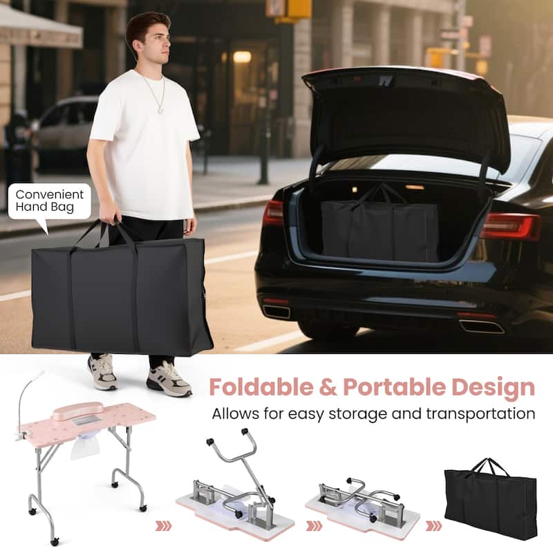 Costway Folding Manicure Nail Table with Electric Dust Collector LED - See Details
