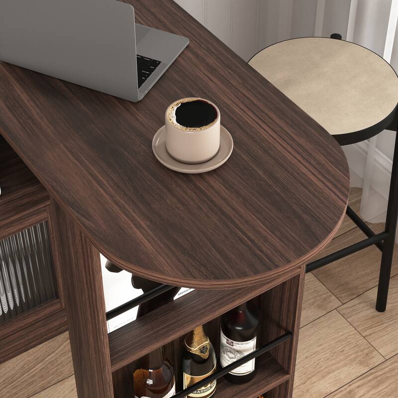Multi-storage space Modern bar cabinet with swivel top with 2 glass door storage compartments for dining room