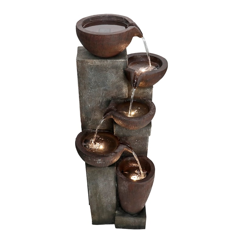 39.7"H Modern 5-Tier Water Fountain with Cascading Bowls for Outdoor Serenity