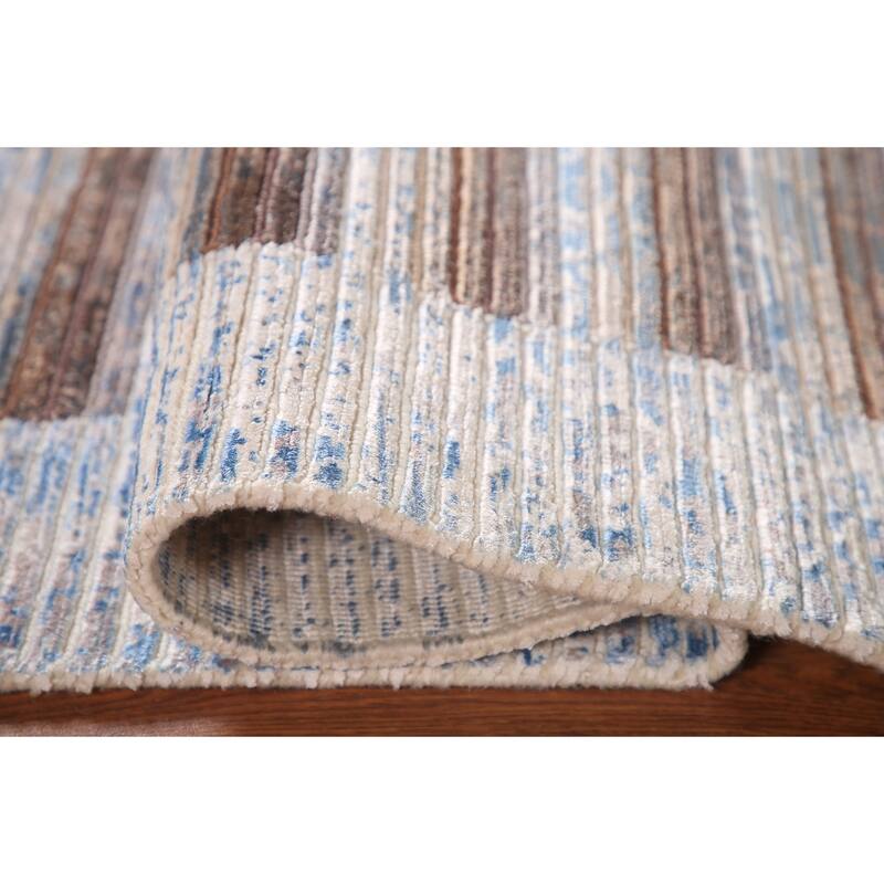 Striped Abstract Accent Rug Wool Carpet - 3'11"x 6'0"
