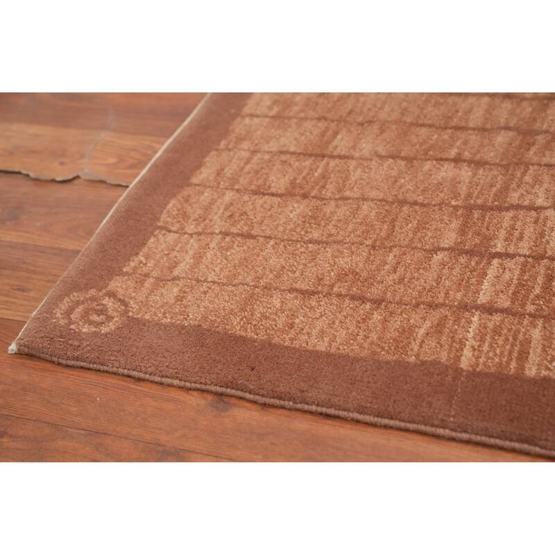 Hand Knotted Oriental 100% Wool Carpet Modern Stripe Brown Nepalese Runner Rug - 12' 3'' X 3' 0''