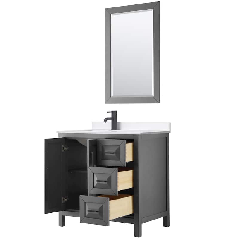 Daria 36-inch Single Vanity, Single Hole Quartz Top, 24-inch Mirror