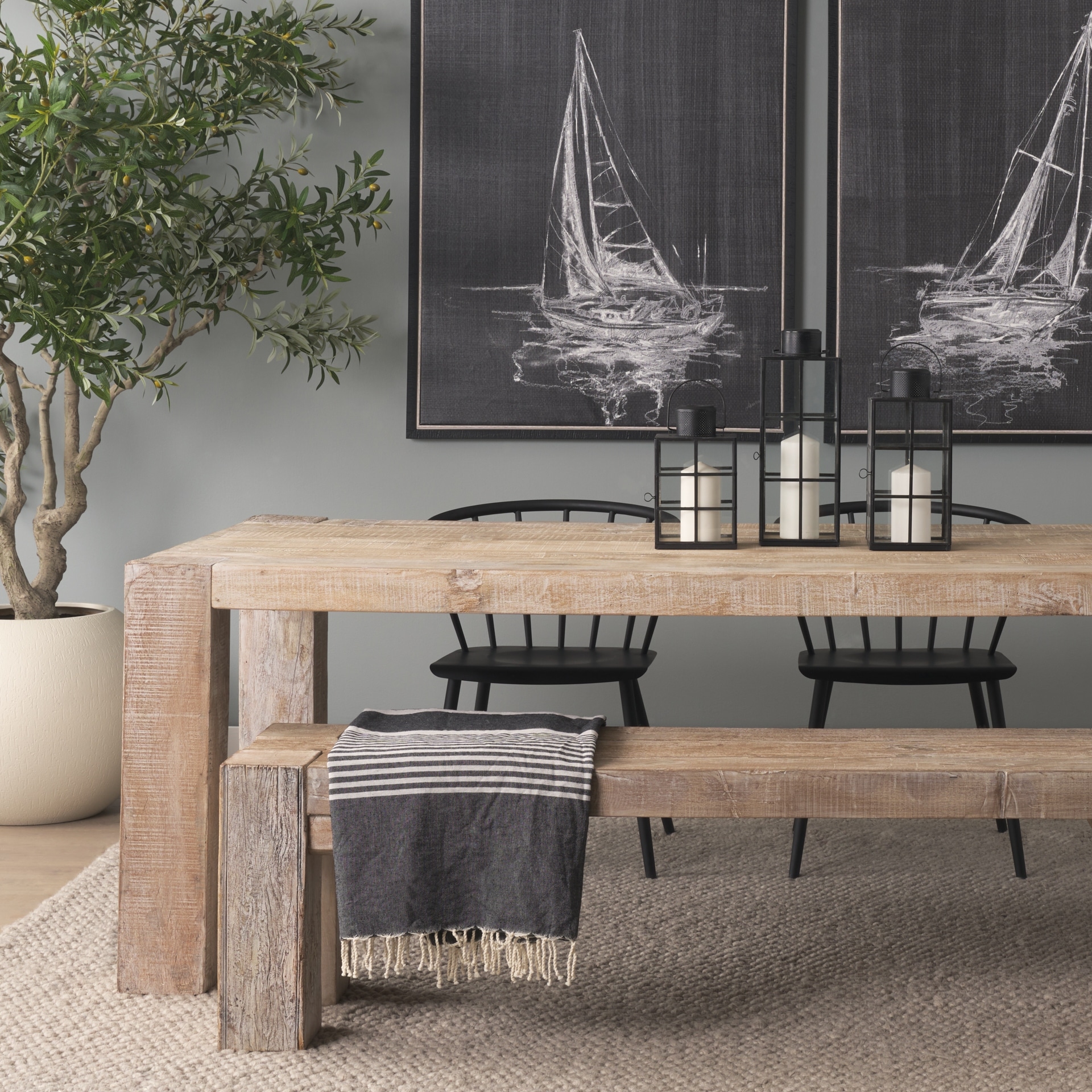 Mercana McArthur 84" Whitewash Reclaimed Wood Dining Table