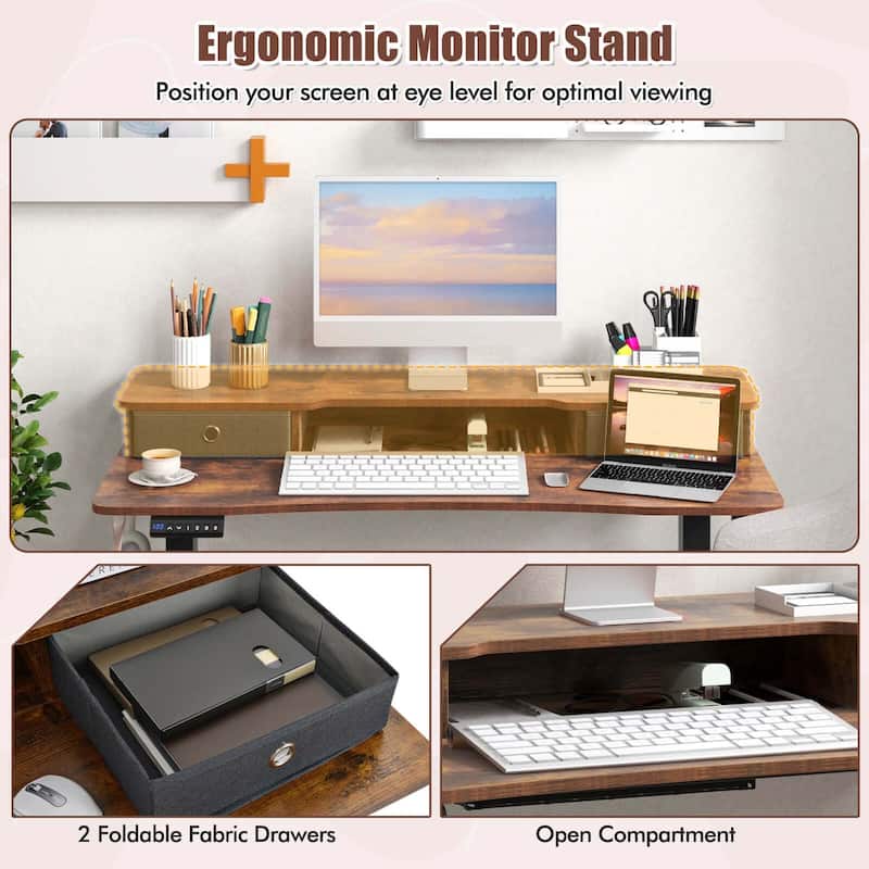 Costway 48"x 24" Electric Standing Desk with 2 Drawers Monitor Stand - See Details