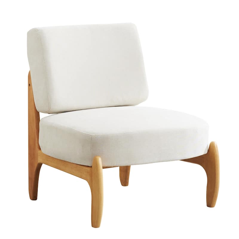 Modern Teddy Slipper Chair Armless Lounge Sofa - Oak Frame + Beige Linen