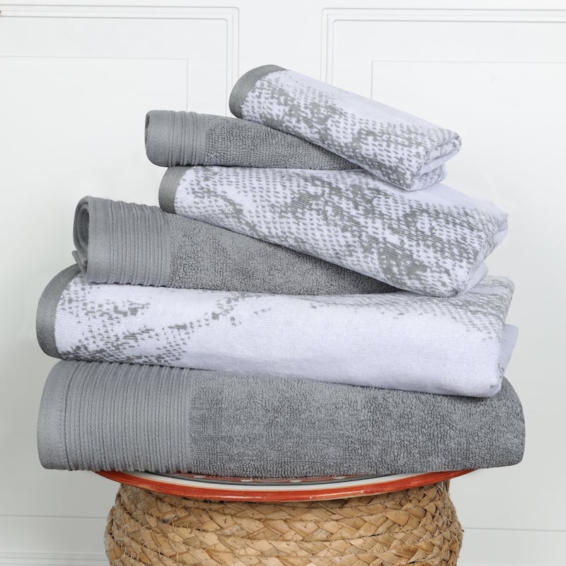Superior Cotton Quick-Drying Solid and Marble 6 Piece Towel Set