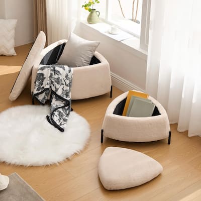 ​Reversible Lid Ottoman Set - Faux Fur Upholstery - 2-Piece