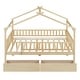preview thumbnail 14 of 40, Full Size Wooden House Bed with Two Drawers and Roof for Kids, Boys and Girls, Bedroom