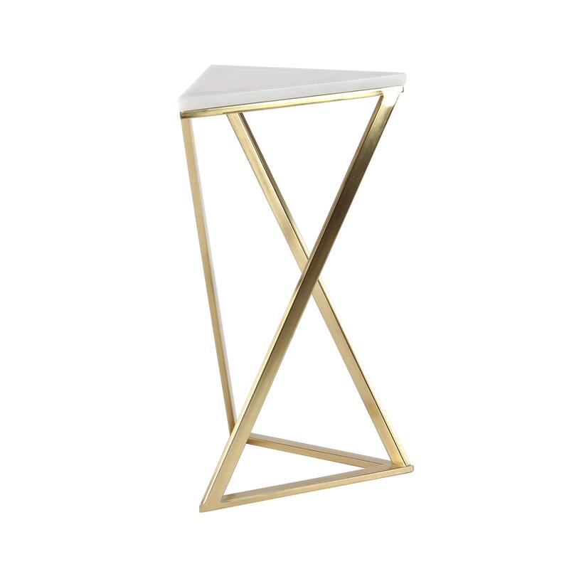 Metal Side End Accent Table with Marble Top - Set of 2 Gold - Roche River Decor