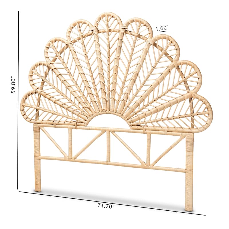 Variel Bohemian Natural Brown Rattan Standalone Headboard in Queen