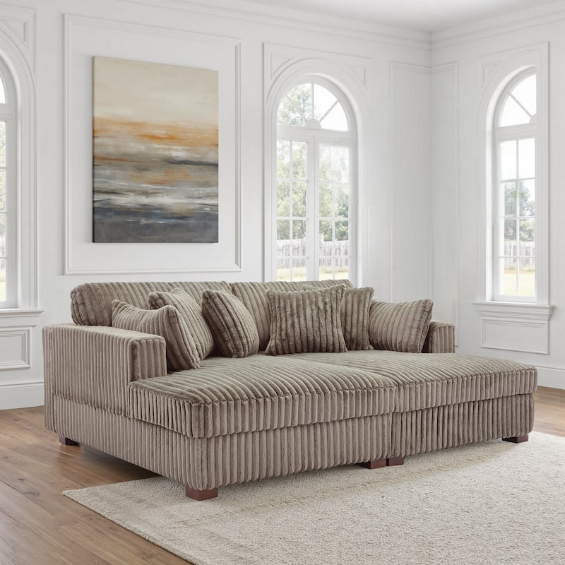 Sophia 84" W Plush Corduroy Chaise Lounge Modular Sectional Sofa
